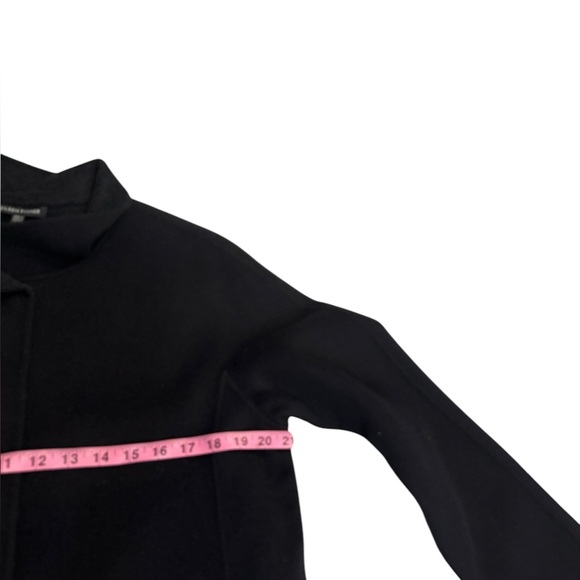 Eileen Fisher Wool Long Black Snap Button Tie Coat Jacket Size Medium Pockets - Picture 14 of 15
